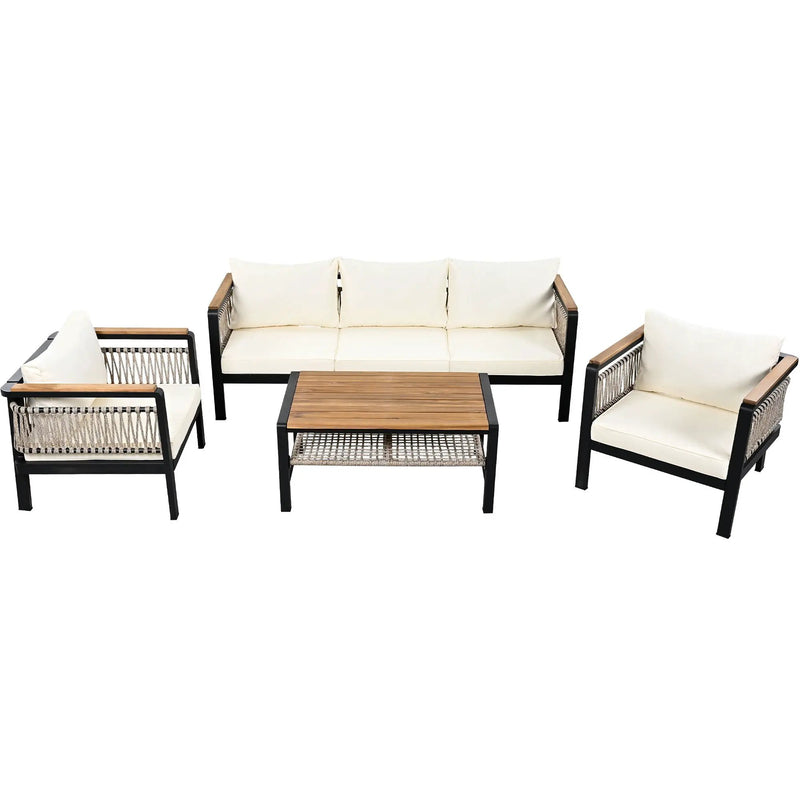 4 Pieces Outdoor Sectional Sofa Set 5 Person Patio Seating Group Outdoor Conversation Set With Cushions And A Coffee Table For Patios by Unique Piece Furniture