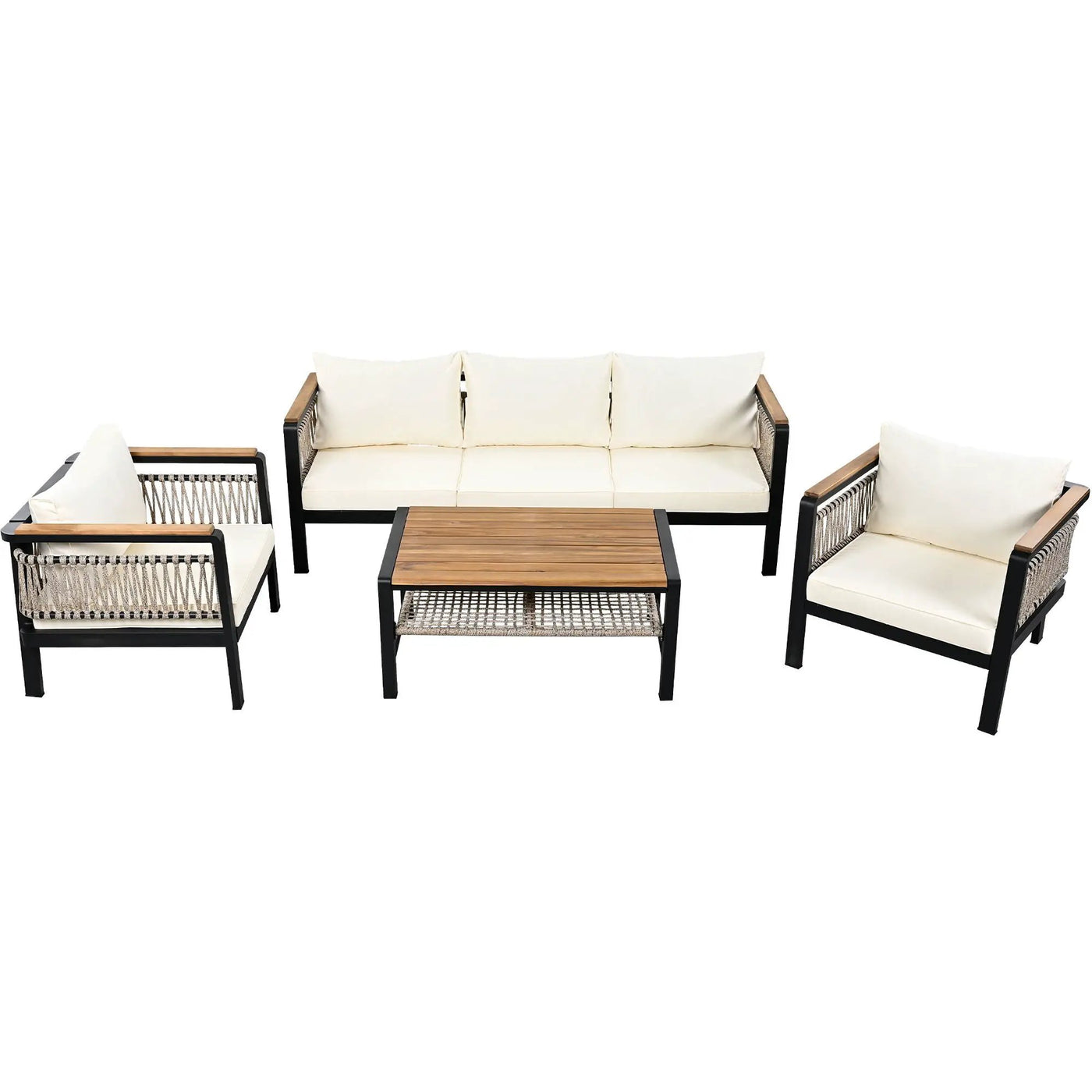 4 Pieces Outdoor Sectional Sofa Set 5 Person Patio Seating Group Outdoor Conversation Set With Cushions And A Coffee Table For Patios by HouseOfZazla