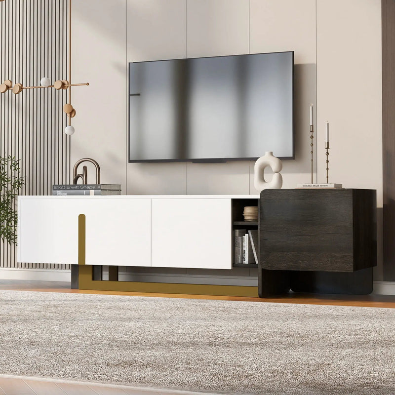 TV Stand With 1 Drawer, 2 Cabinets And Adjustable Shelves by HouseOfZazla