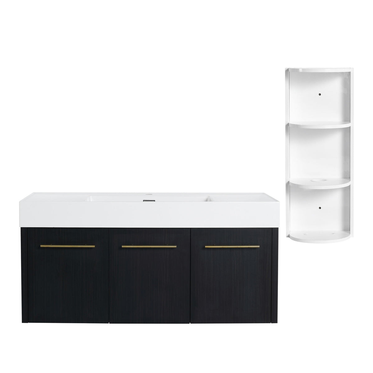 Modern Wall Mounted Bathroom Vanity With Thick Edge Resin Sink And Storage Rack, photo 21 of 21