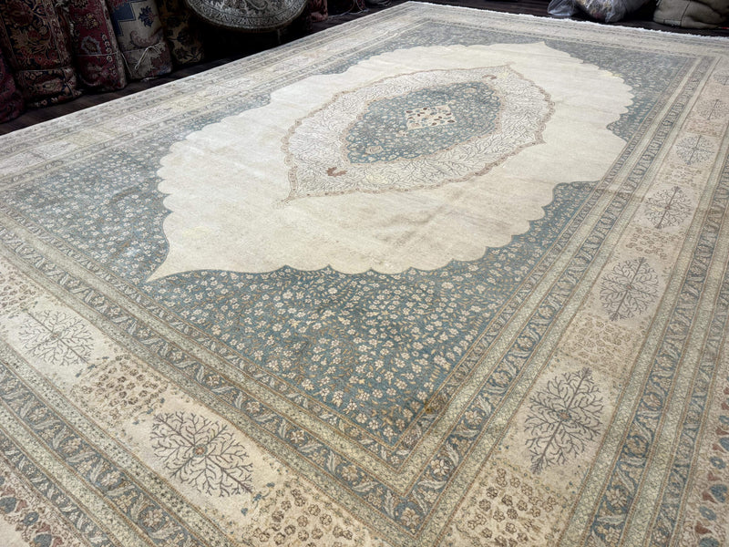 Palace Size Pak Persian Rug 12x18, Haji Jalili Design, Pakistani Carpet, Oat and Light Blue, Fine 260 KPSI by Jewel Rugs