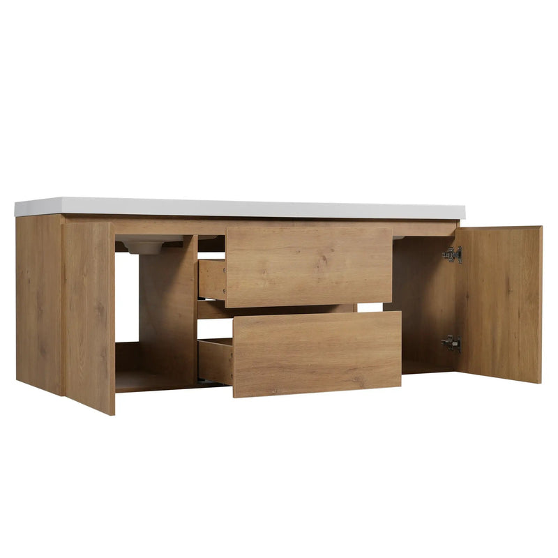 Double Sink Bathroom Vanity, Cabinet & Soft Close Doors, Divided Drawers, Wall Mounted Storage - Wood by HouseOfZazla