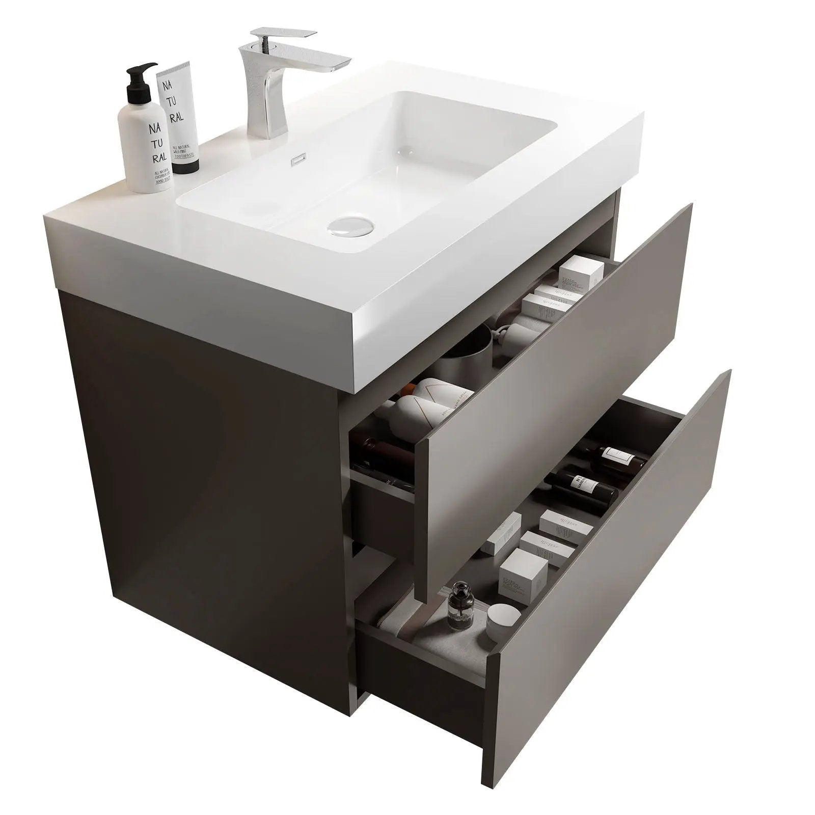 Alice - Bathroom Vanity With Sink, Large Storage Wall Mounted Floating Bathroom Vanity For Modern Bathroom, One-Piece Sink Basin Without Drain And Faucet by Unique Piece Furniture