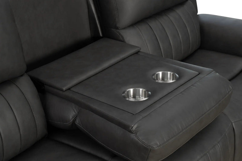Pierce - Power Sofa With Power Recline, Power Headrest (Drop Down Table With Two Cup Holders)-Zero Gravity, Lumbar by Unique Piece Furniture