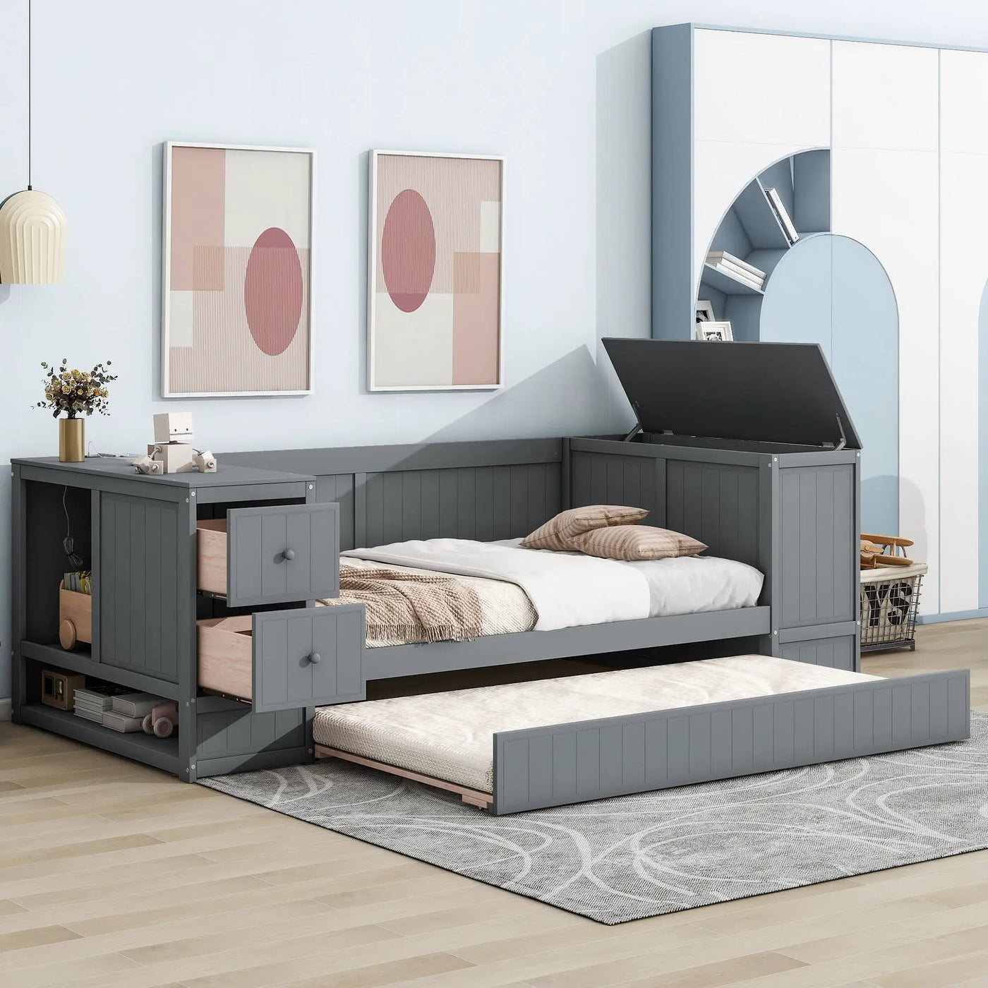Daybed With Storage Arms, Trundle And Charging Station by HouseOfZazla