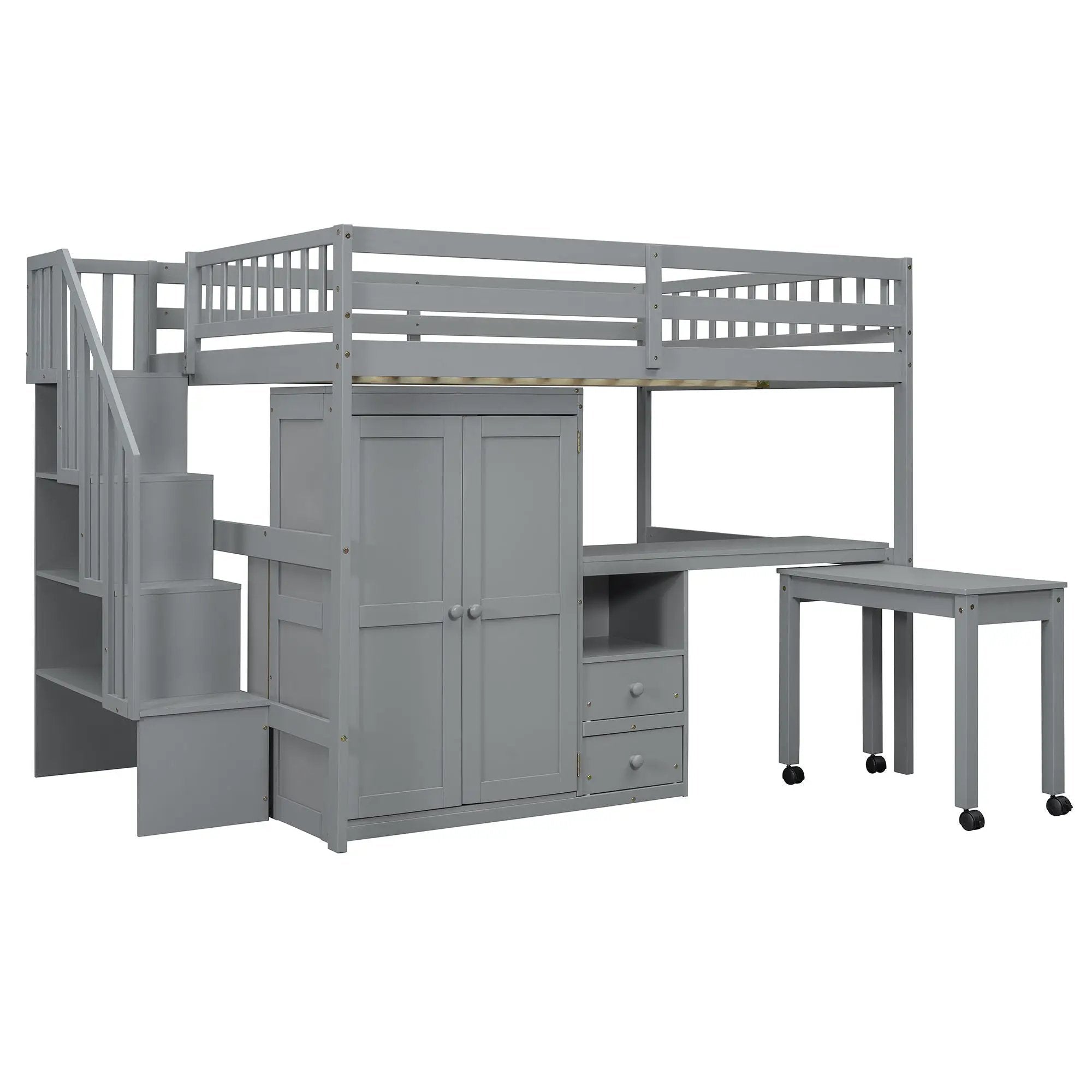 Loft Bed With Stairs, Bookshelf, Drawers, Desk & Wardrobe, Space Saving Multifunctional Furniture by HouseOfZazla