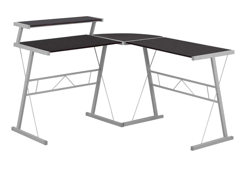 L-Shaped Corner Computer Desk with Fixed Shelf - Dark Brown