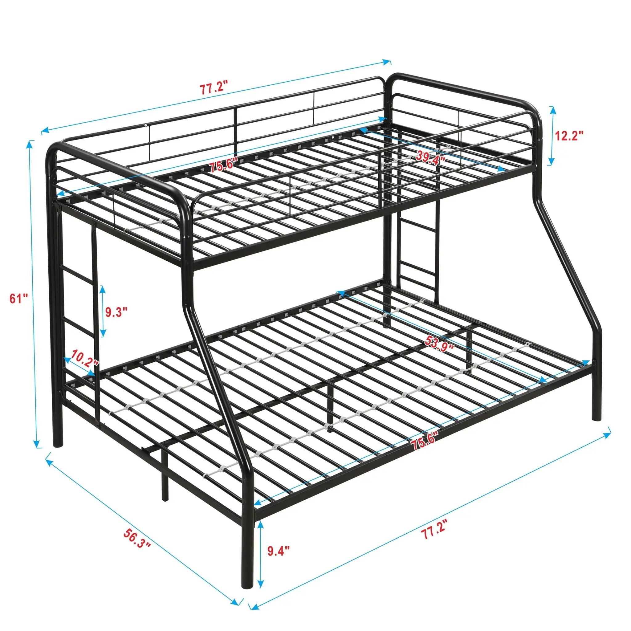 Modern Twin Over Full Metal Bunk Bed With Trundle And Dual Side Ladder And Metal Design - Black / Brown by Unique Piece Furniture