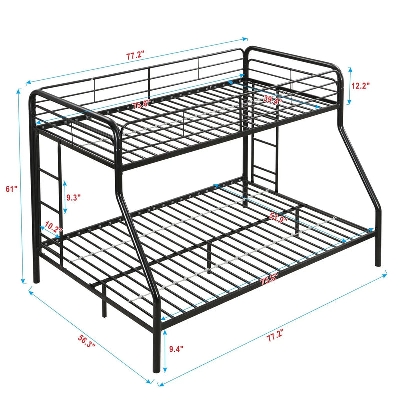Modern Twin Over Full Metal Bunk Bed With Trundle And Dual Side Ladder And Metal Design - Black / Brown by Unique Piece Furniture