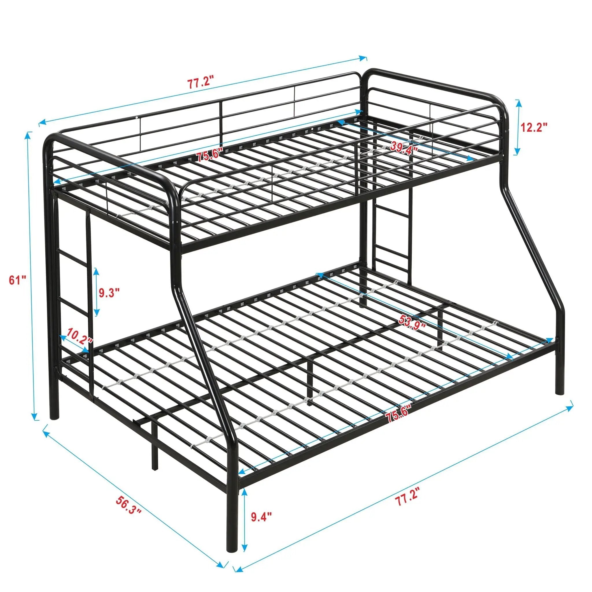 Modern Twin Over Full Metal Bunk Bed With Trundle And Dual Side Ladder And Metal Design - Black / Brown by HouseOfZazla