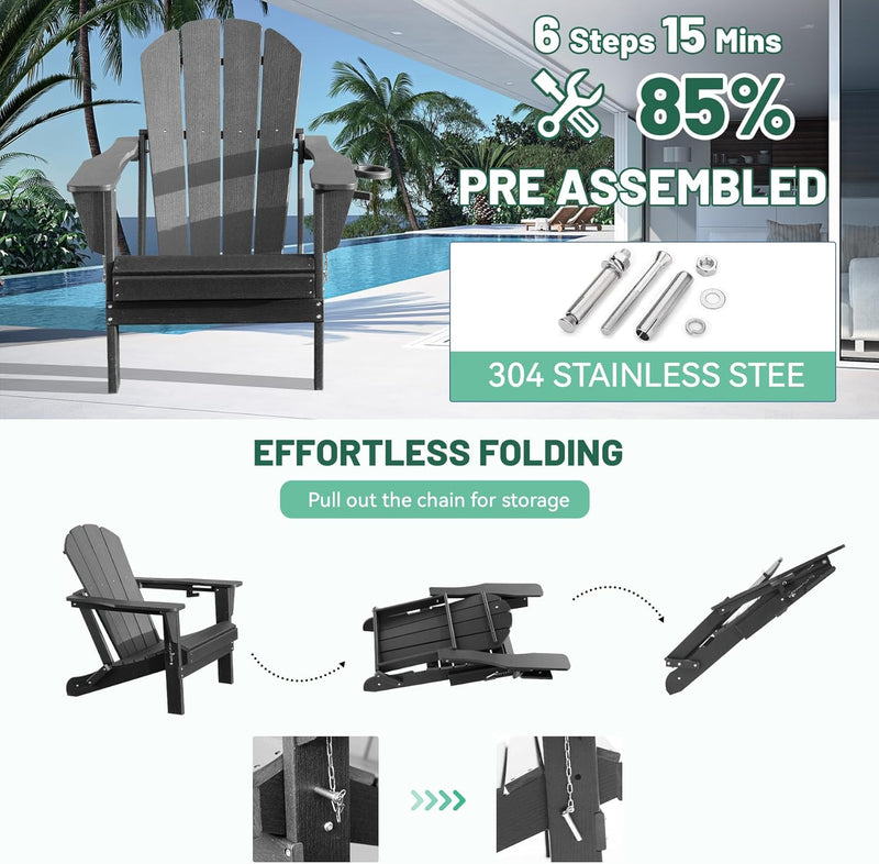 Adirondack Chair with Folding Design and Cup Holder - Gray by HouseOfZazla
