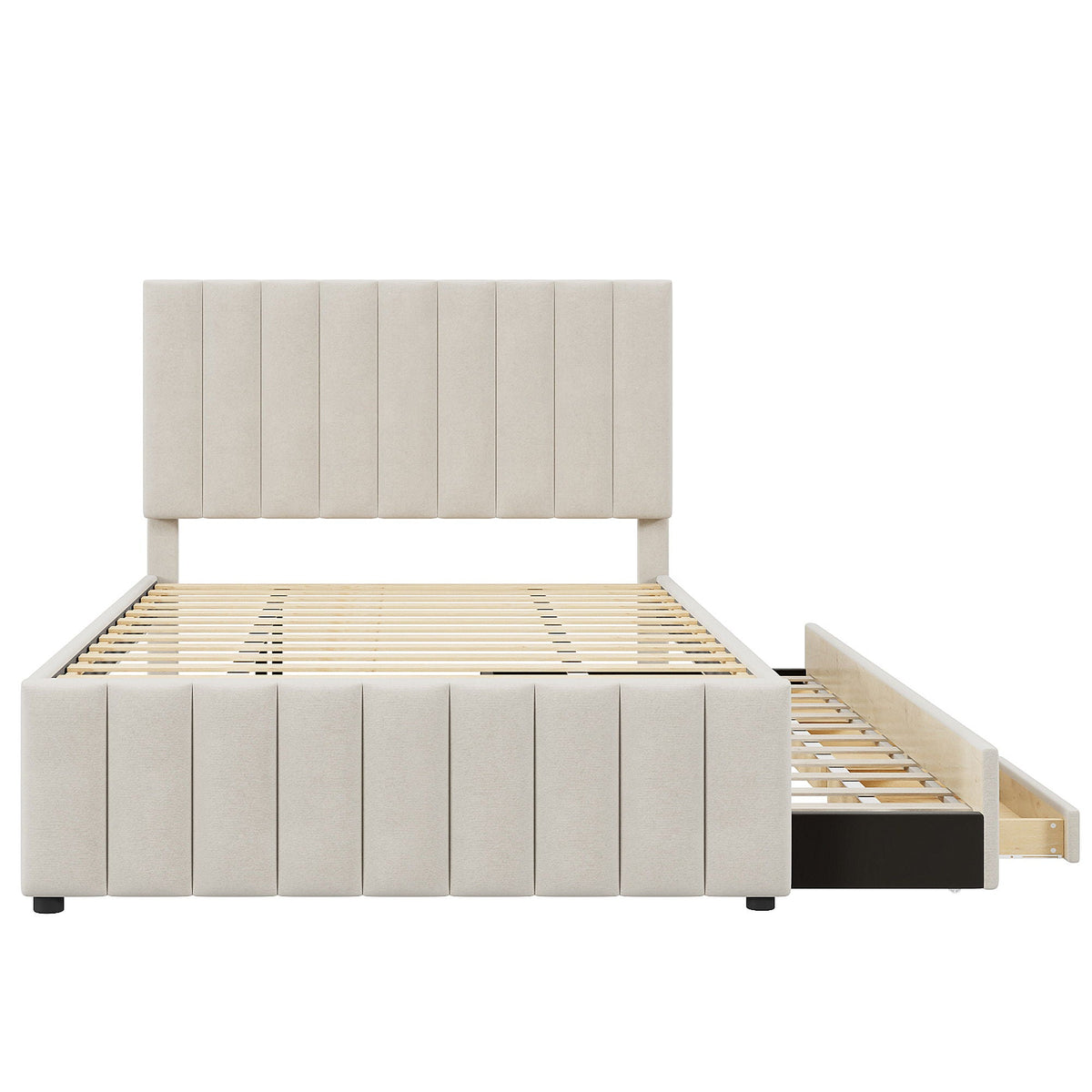 Upholstered Platform Bed With Twin Size Trundle And 3 Drawers, photo 13 of 14