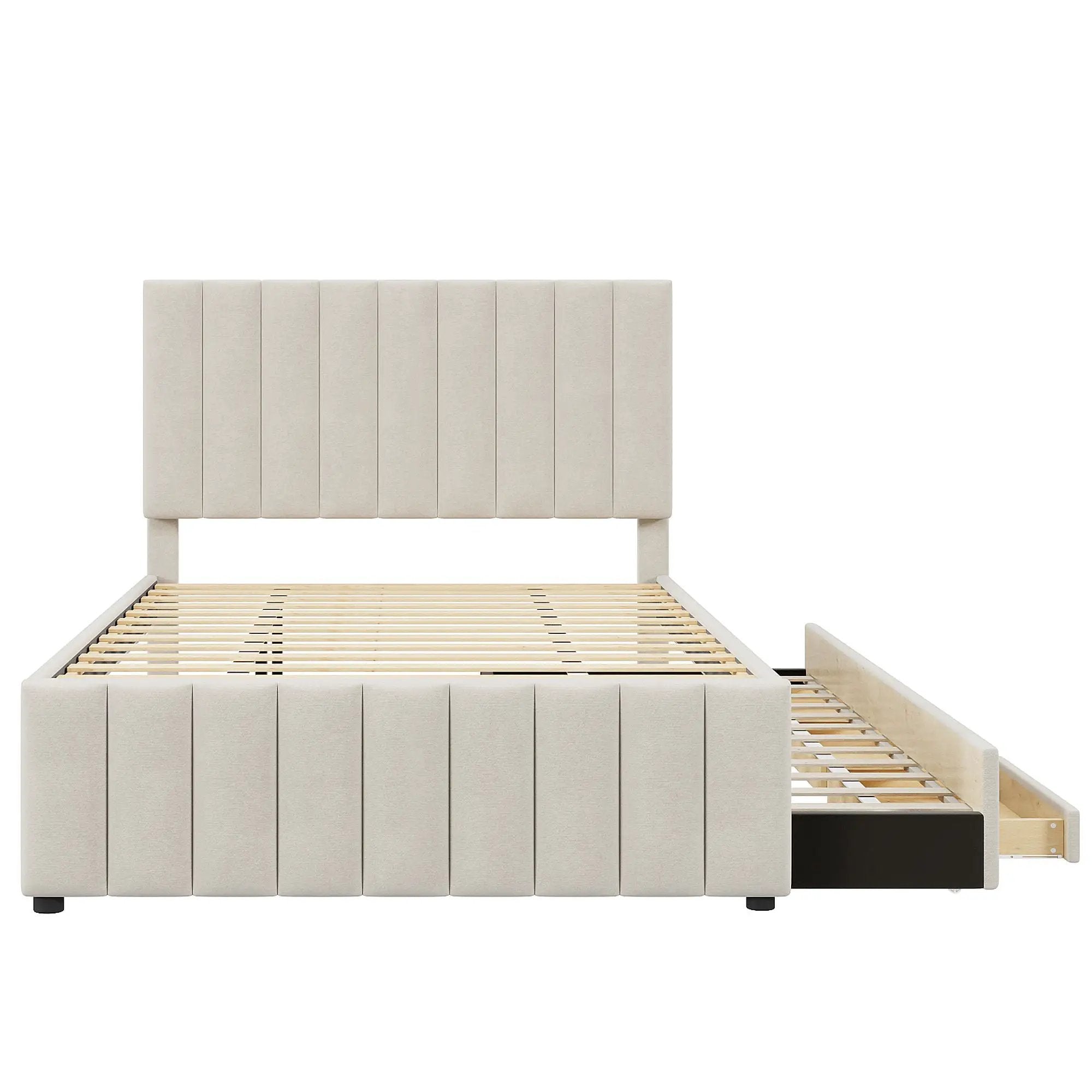 Upholstered Platform Bed With Twin Size Trundle And 3 Drawers by HouseOfZazla