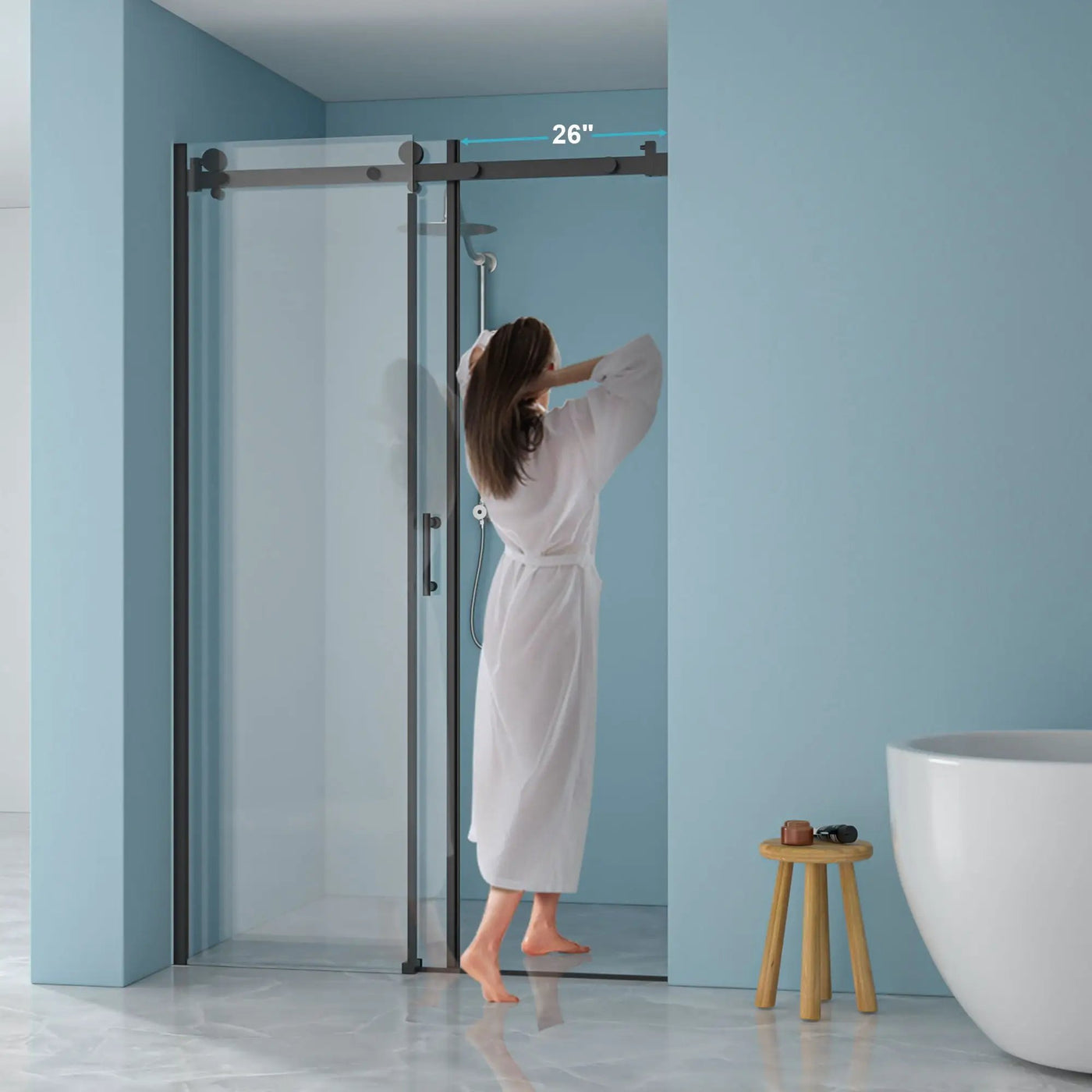 Modern Single Slide Shower Door, Tempered Glass, Stainless Steel Frame by HouseOfZazla