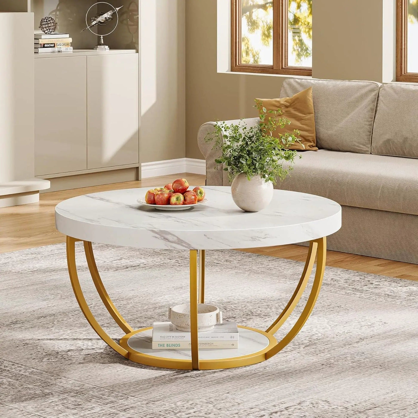 2 Tier Circle Coffee Table With Storage Shelves by HouseOfZazla