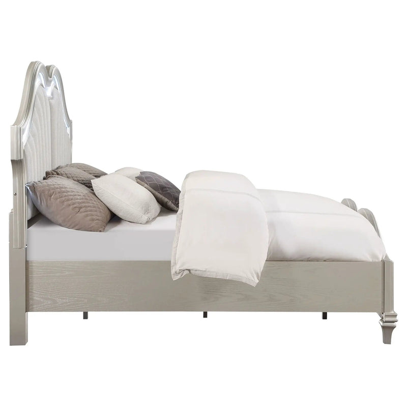 Evangeline Wood Eastern King LED Panel Bed Silver Oak by Unique Piece Furniture