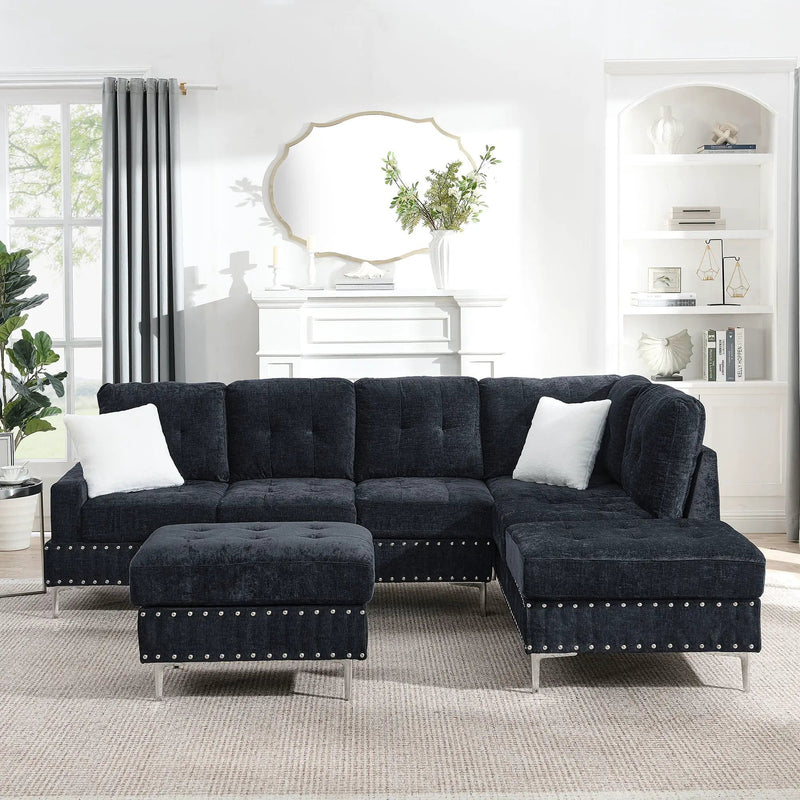 L-Shaped Sectional Sofa With Chaise And Storage Ottoman, Includes 2 Pillows by Unique Piece Furniture