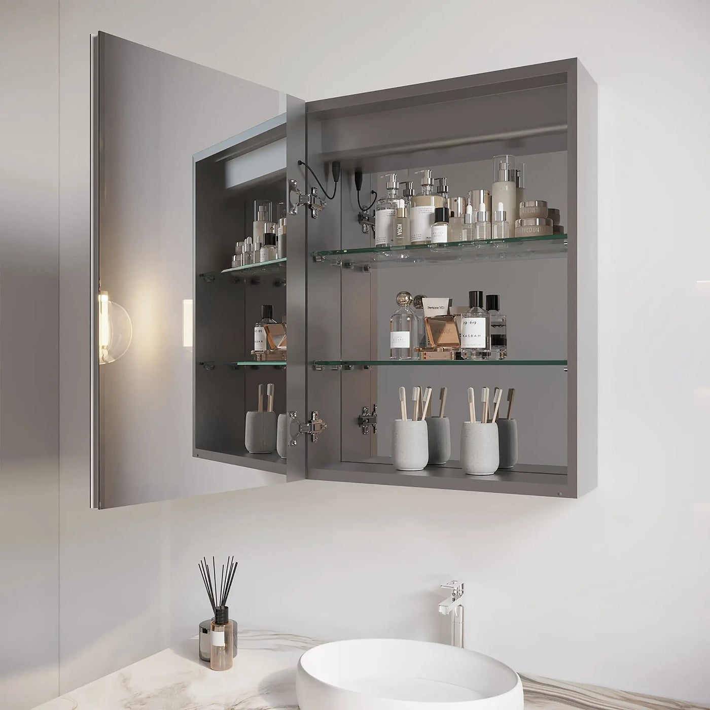 Bathroom Medicine Cabinet With LED Mirror, Anti-Fog, Waterproof, 3000K~6000K Single Door Lighted Bathroom Cabinet With Touch Swich by HouseOfZazla