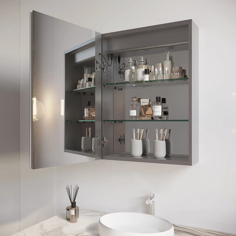 Bathroom Medicine Cabinet With LED Mirror, Anti-Fog, Waterproof, 3000K~6000K Single Door Lighted Bathroom Cabinet With Touch Swich by Unique Piece Furniture