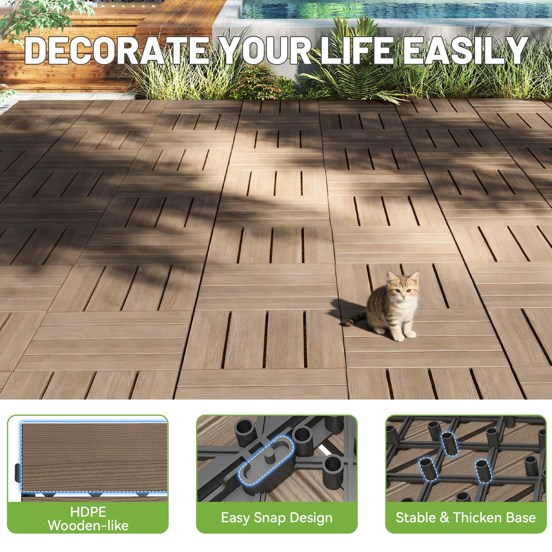 27 Pcs Interlocking Deck Tiles 12" x 12" HDPE Outdoor Flooring by HouseOfZazla