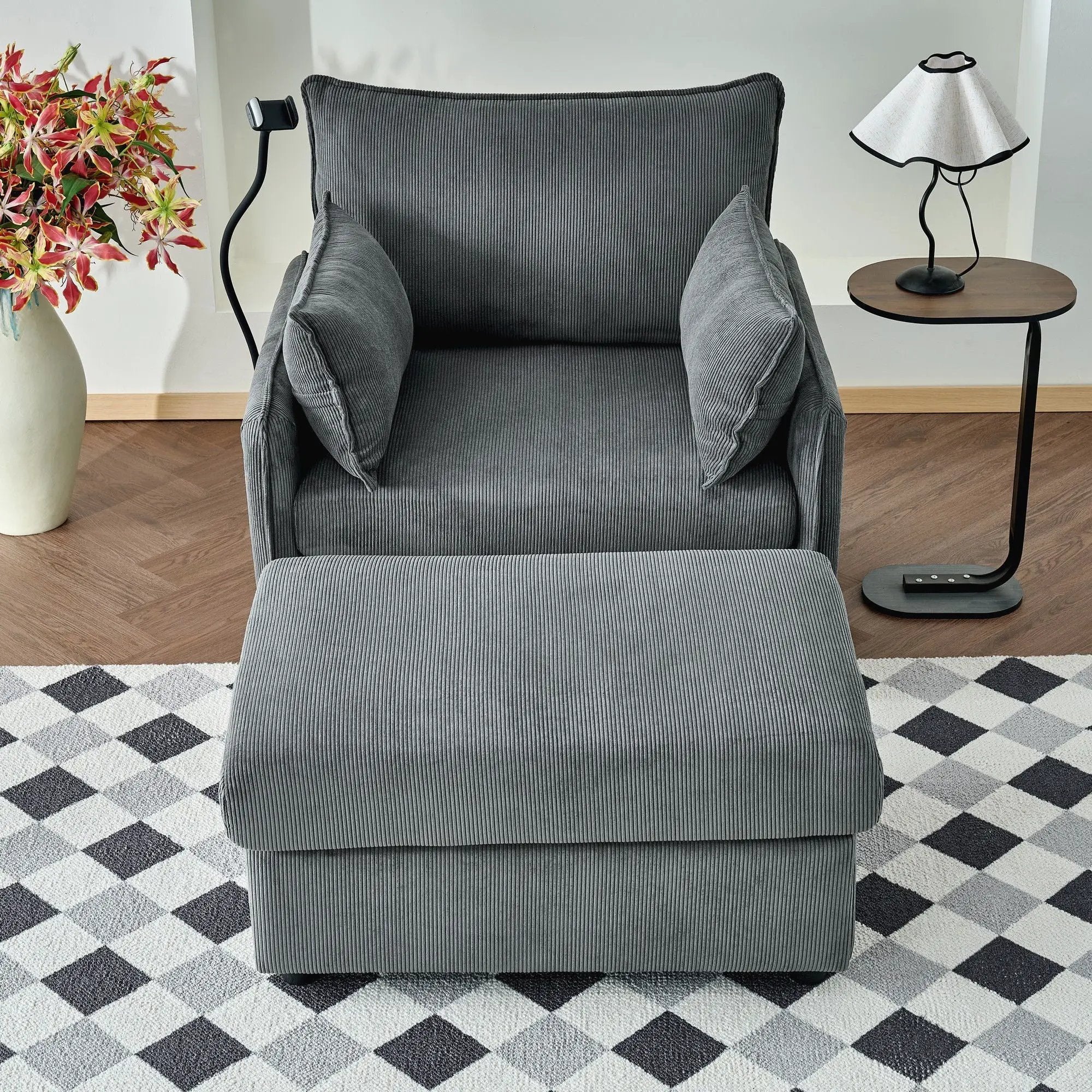 Comfy Oversized Chaise Lounge Chair With Ottoman And Storage by HouseOfZazla