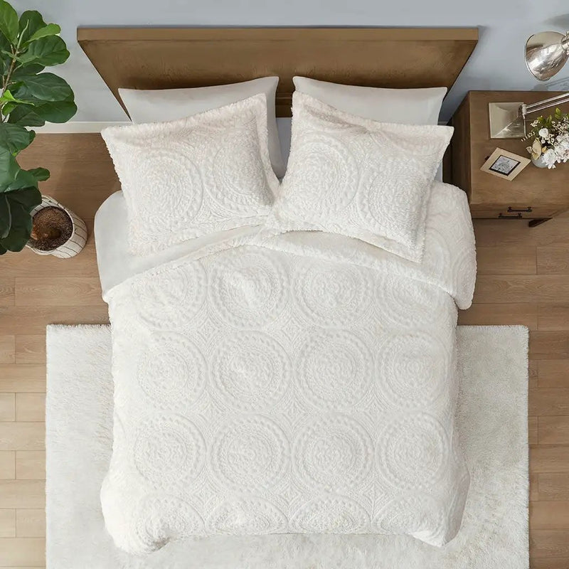 King/Cal King Embroidered Medallion Faux Fur Comforter Mini Set by HouseOfZazla