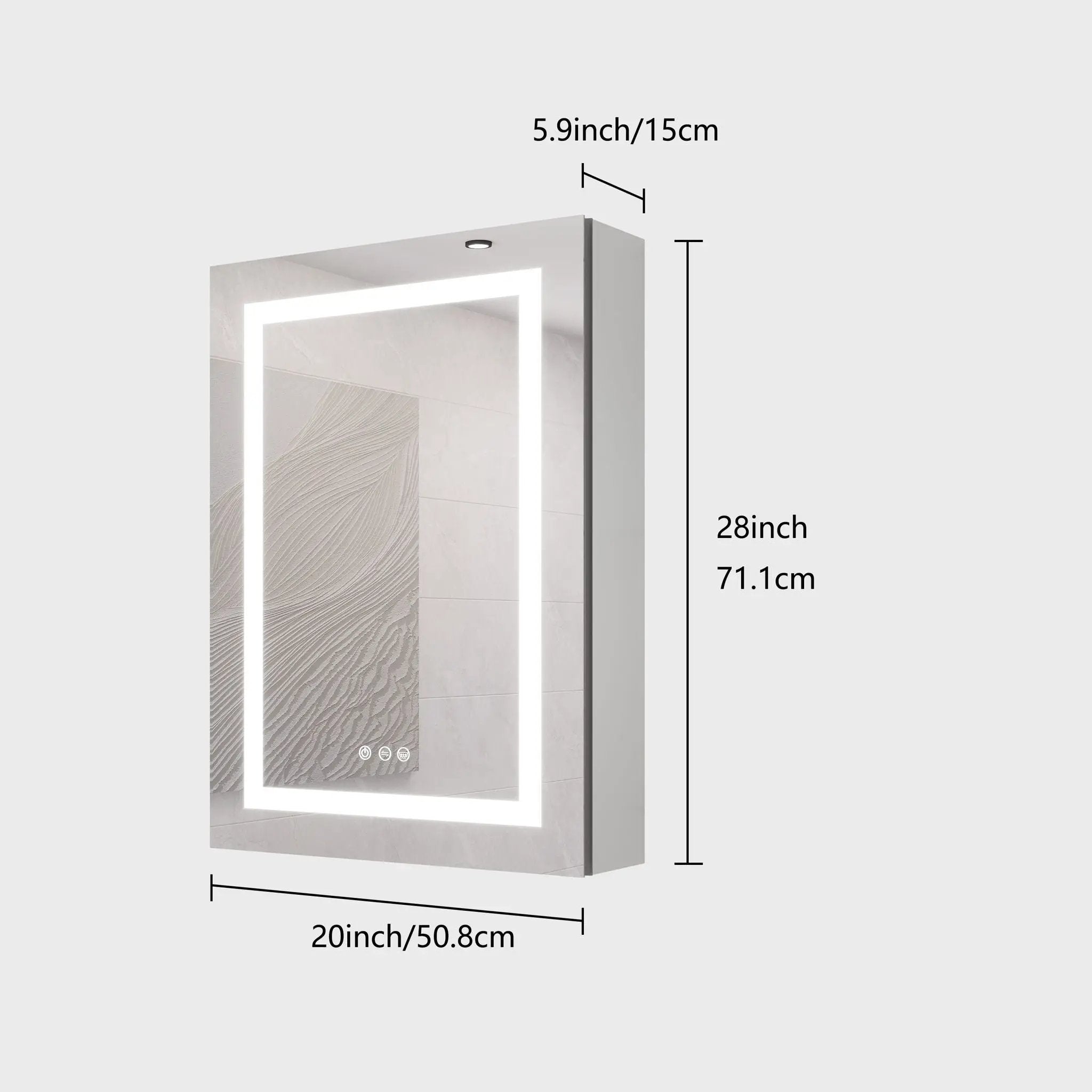 20 X 28" Bathroom Medicine Cabinet With Mirror Wall Mounted LED Bathroom Mirror Cabinet With Lights, Anti-Fog, Waterproof, Dimmable, 3000K~6000K, Single Door, Touch Swich, Storage Shelves - Silver by HouseOfZazla