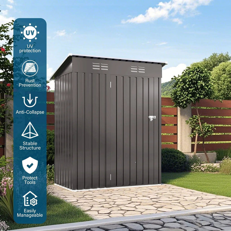 5 X 3 Ft Durable Metal Shed Outdoor Storage Shed With Pitched Roof And Lockable Door - Gray by HouseOfZazla