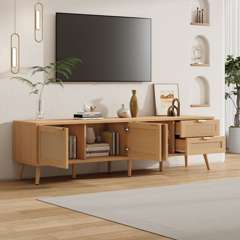 Natural Wood TV Stand with Cable Management and Drawers, photo 15 of 16