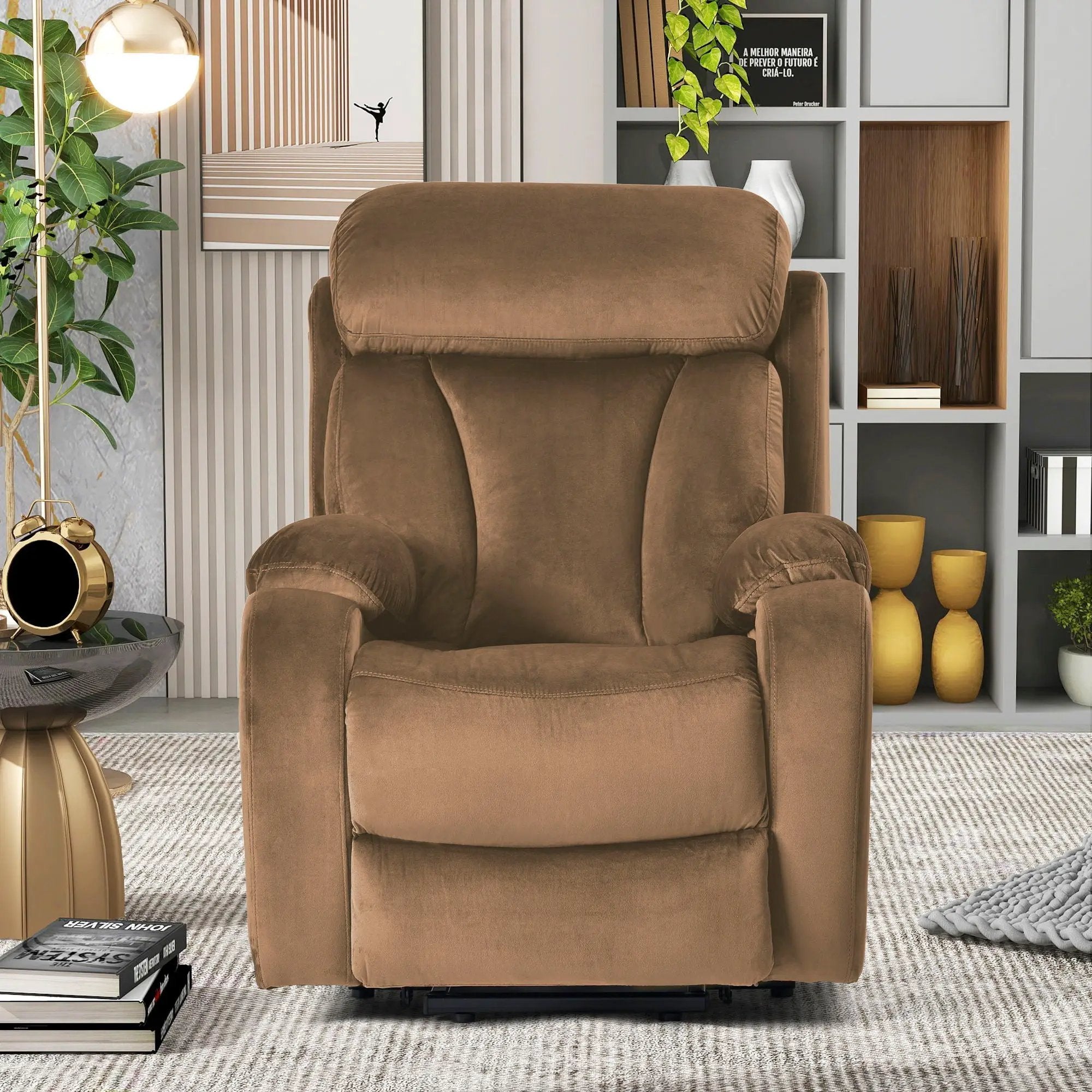 Lift Chair Recliner Power Remote Control Recliner Sofa Relax Soft Chair Anti - Skid Australia Cashmere Fabric Furniture Living Room - Brown by HouseOfZazla