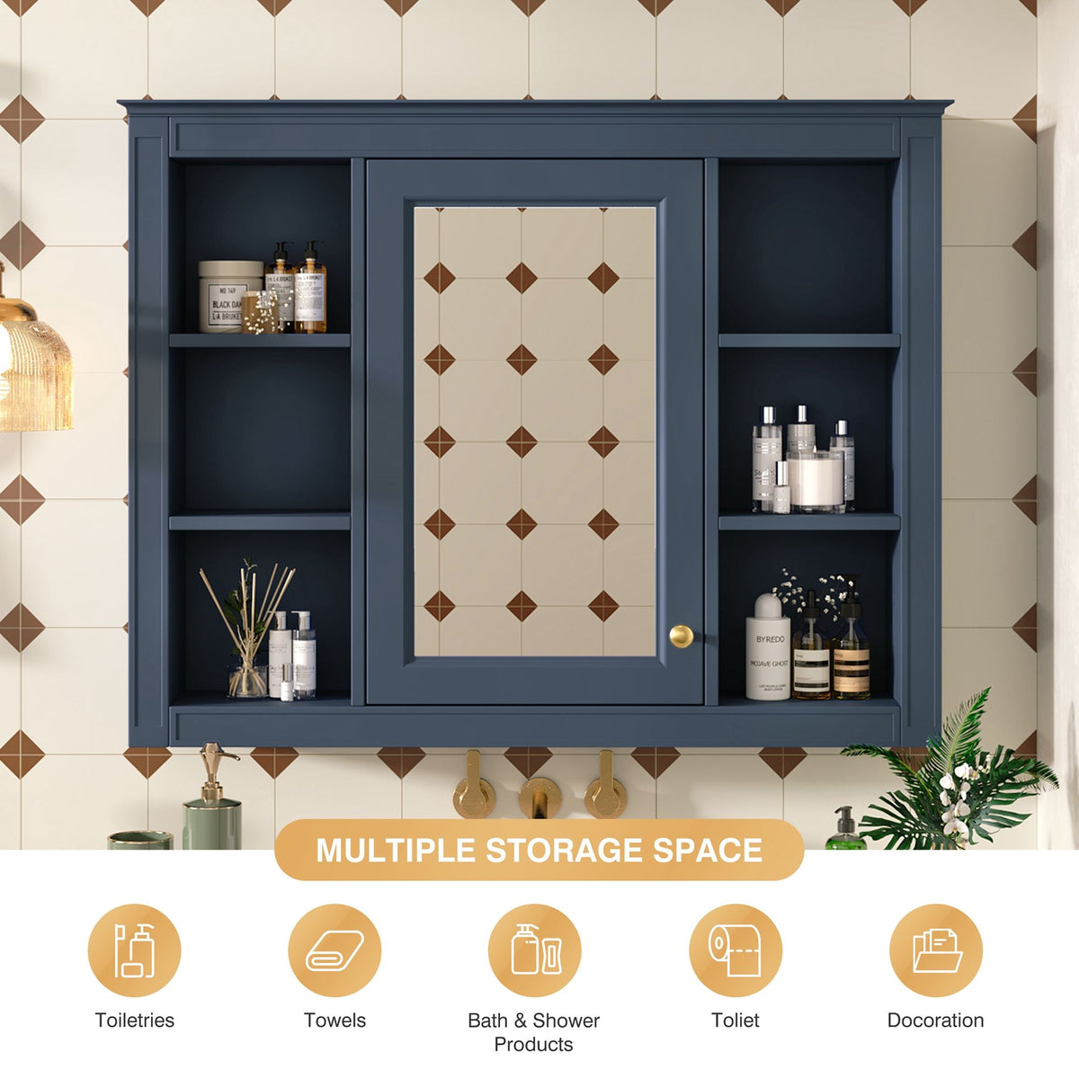 Wall Mounted Medicine Cabinet With Mirror, Storage Cabinet Featuring 6 Open Shelves And Adjustable Interior, photo 39 of 40