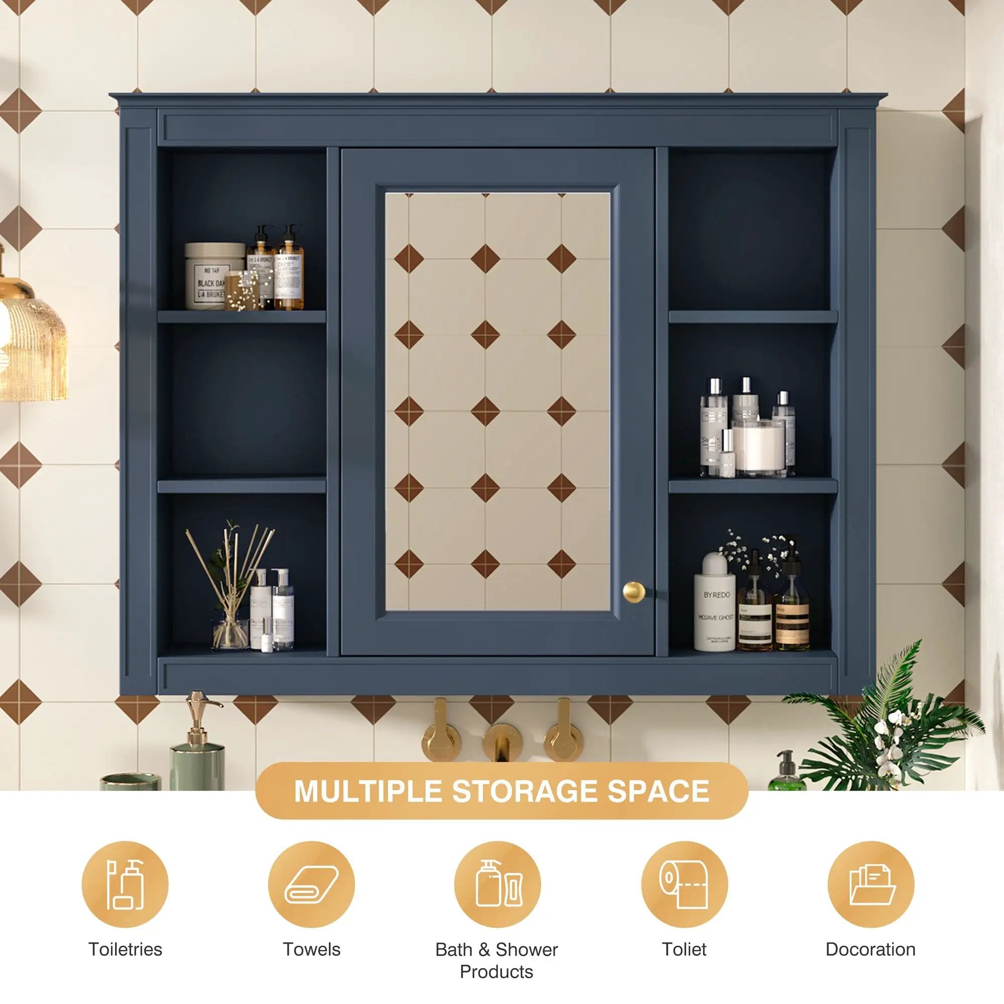 Wall Mounted Medicine Cabinet With Mirror, Storage Cabinet Featuring 6 Open Shelves And Adjustable Interior by HouseOfZazla