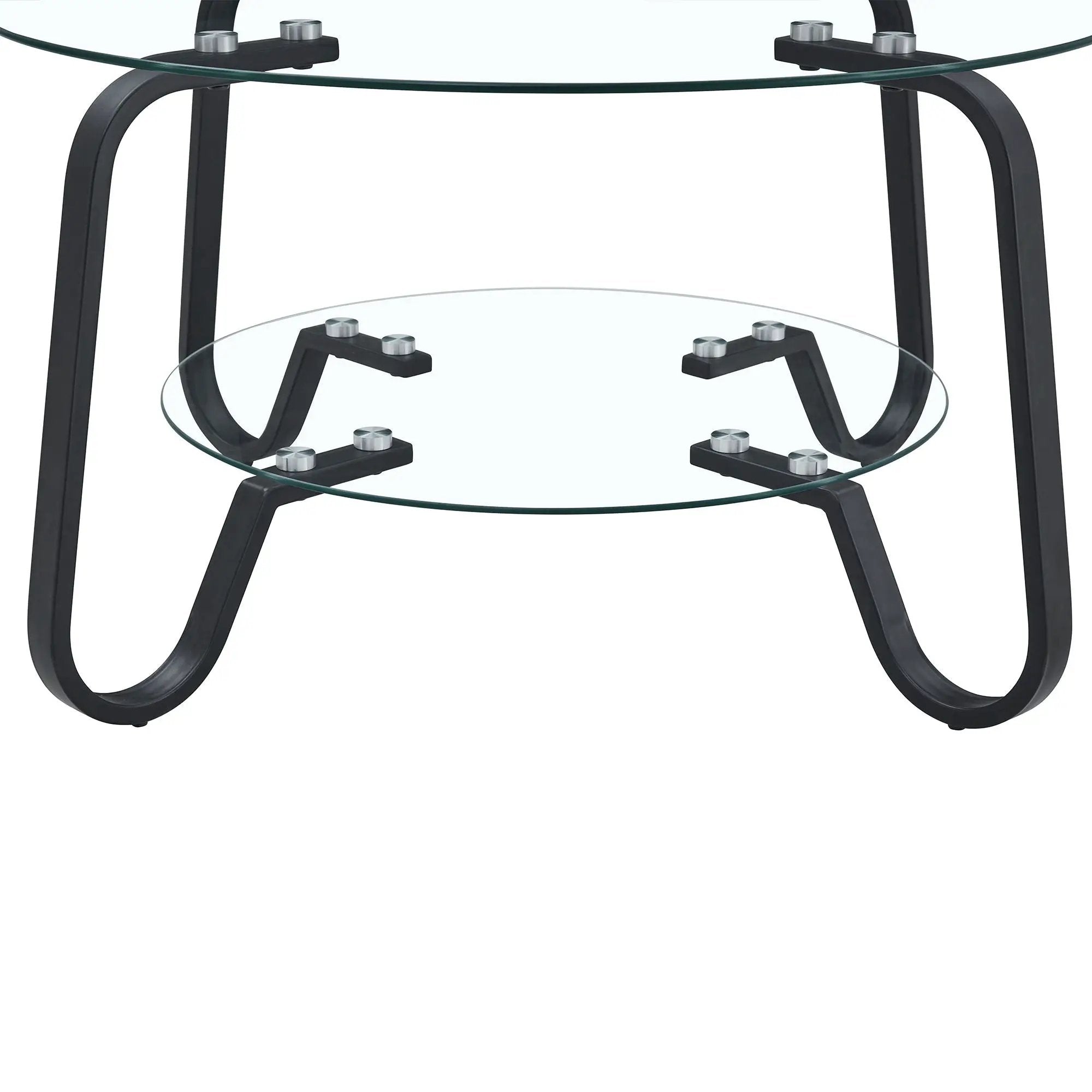 Retro Minimalist Style Metal Frame Double Layer Tempered Glass Coffee Table