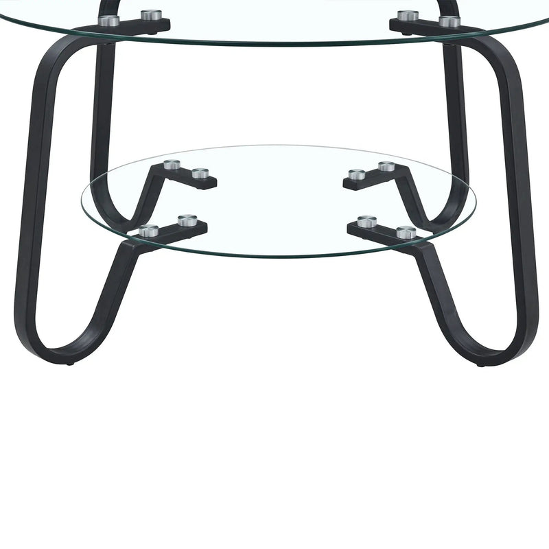 Retro Minimalist Style Metal Frame Double Layer Tempered Glass Coffee Table