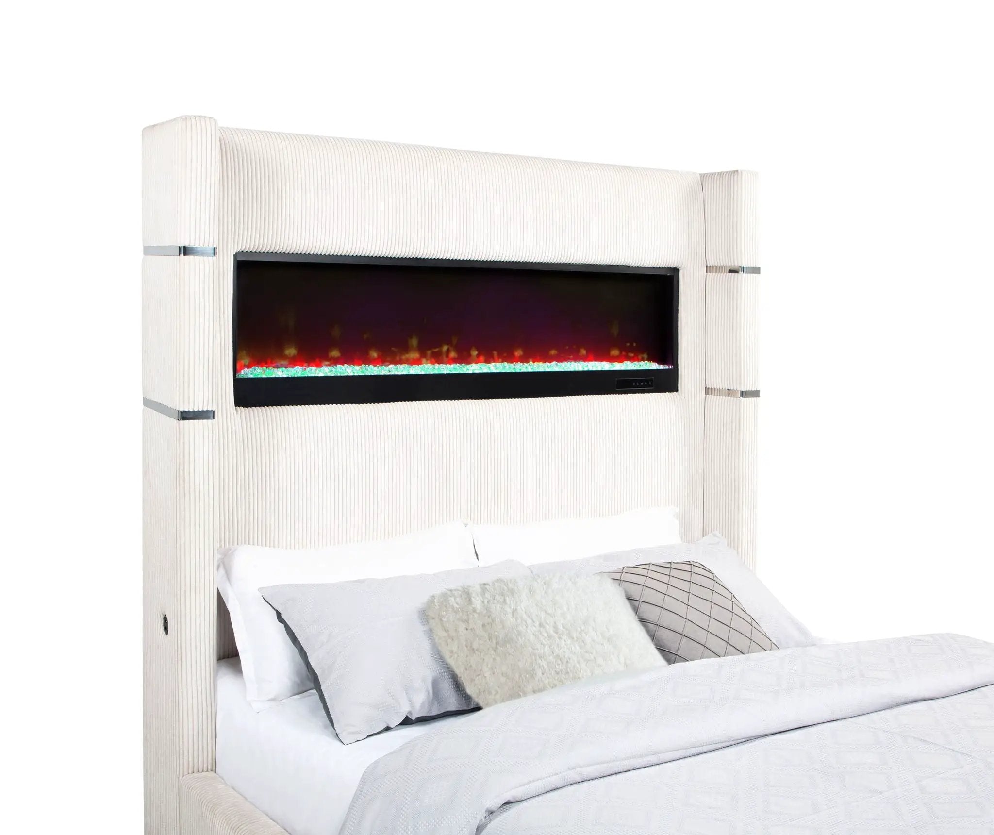 Tisdall Upholstered Cal King Flame Visualizer Bed Cream by Unique Piece Furniture