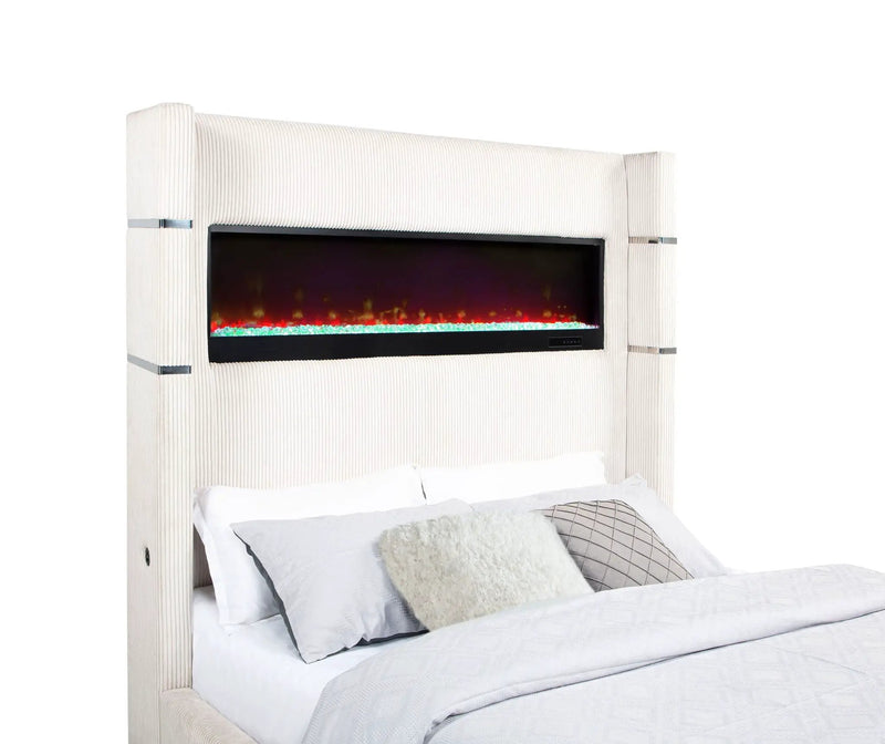 Tisdall Upholstered Cal King Flame Visualizer Bed Cream by Unique Piece Furniture