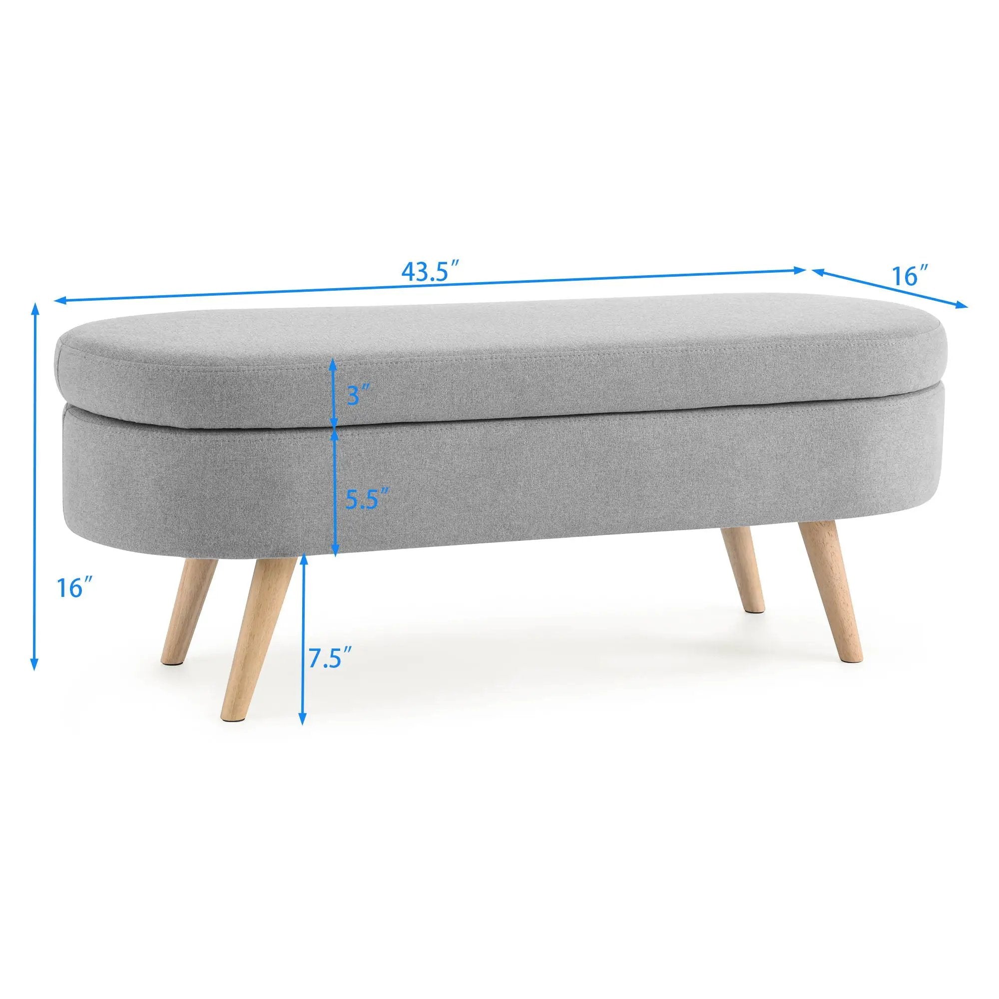 Ottoman Oval Storage Bench With Rubber Wood Legs Linen - Gray by HouseOfZazla