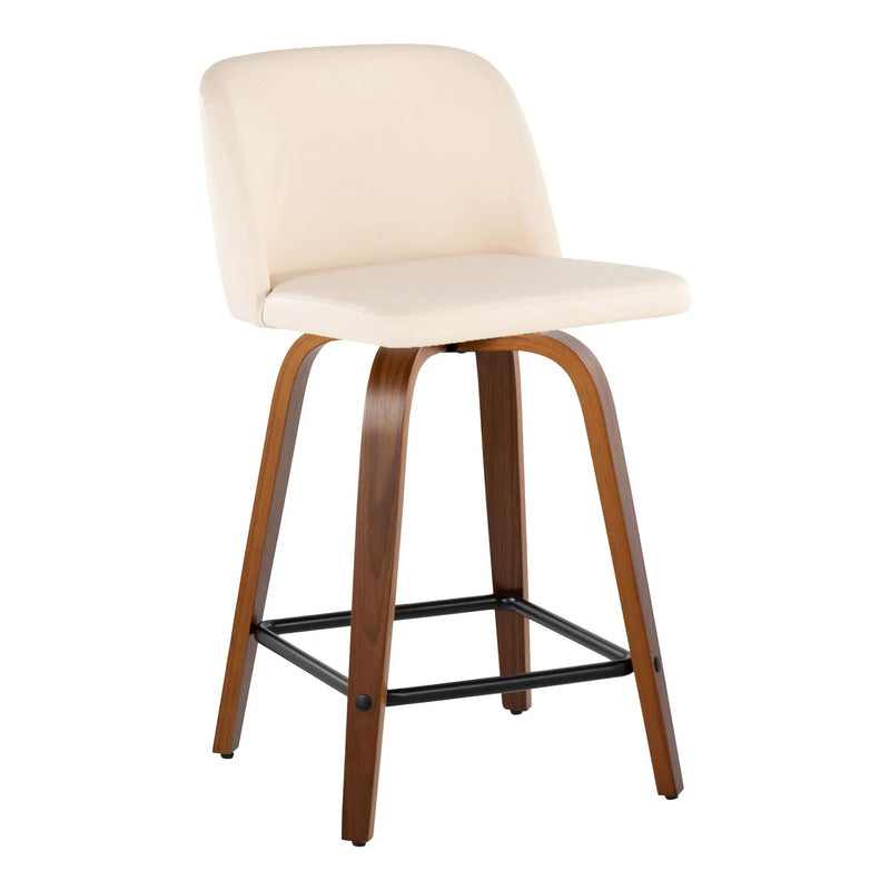 Toriano - Mid Century Modern Fixed Height Counter Stool With Swivel With Square Footrest (Set of 2) by HouseOfZazla