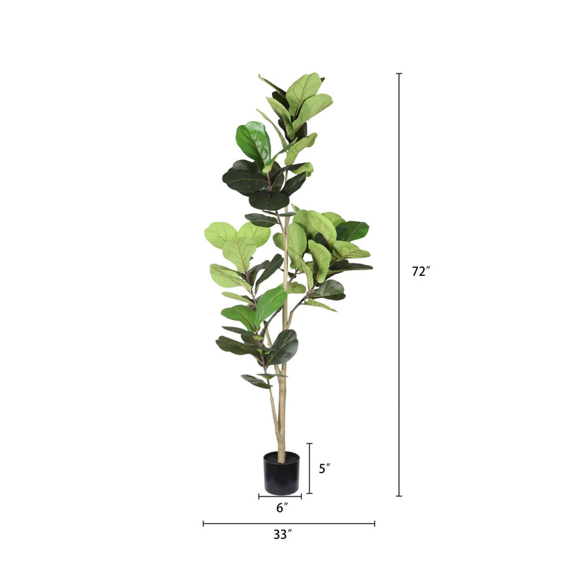 6Ft Real Touch Fake Fiddle Leaf Fig Tree In Pot, Indoor Decor For Home - Green Leaves by Unique Piece Furniture