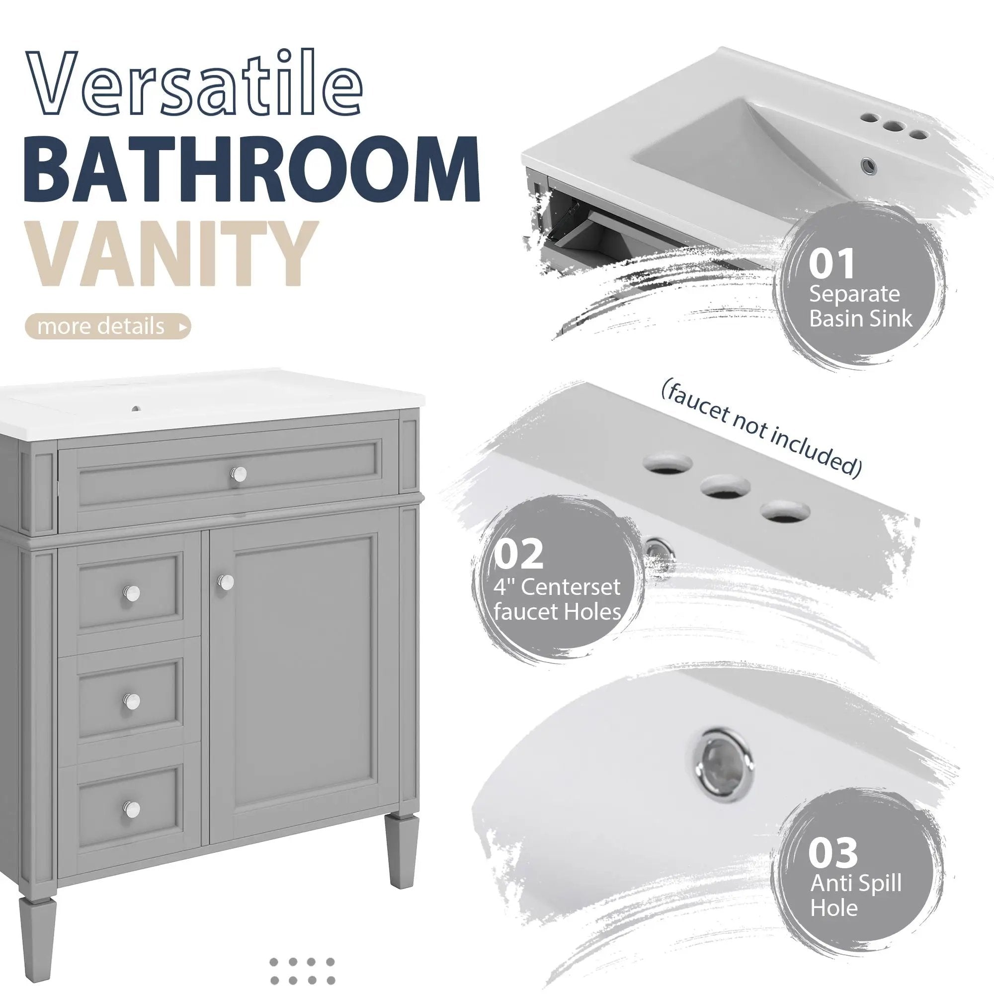 Bathroom Vanity With Medicine Cabinet, Royal Mirror Cabinet, Modern Bathroom Storage Cabinet With 2 Soft Closing Doors And 4 Drawers by HouseOfZazla
