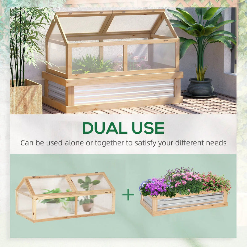 Outsunny - Raised Garden Bed With Polycarbonate Greenhouse, Wooden Garden Cold Frame Greenhouse, Flower Planter Protection, 48" x 24" x 32" - Natural by HouseOfZazla