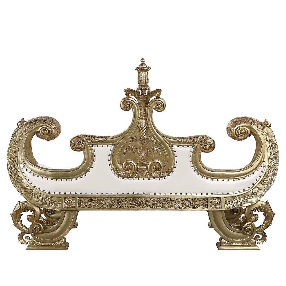 Bernadette - Bench - White Synthetic Leather Fabric & Gold by Unique Piece Furniture