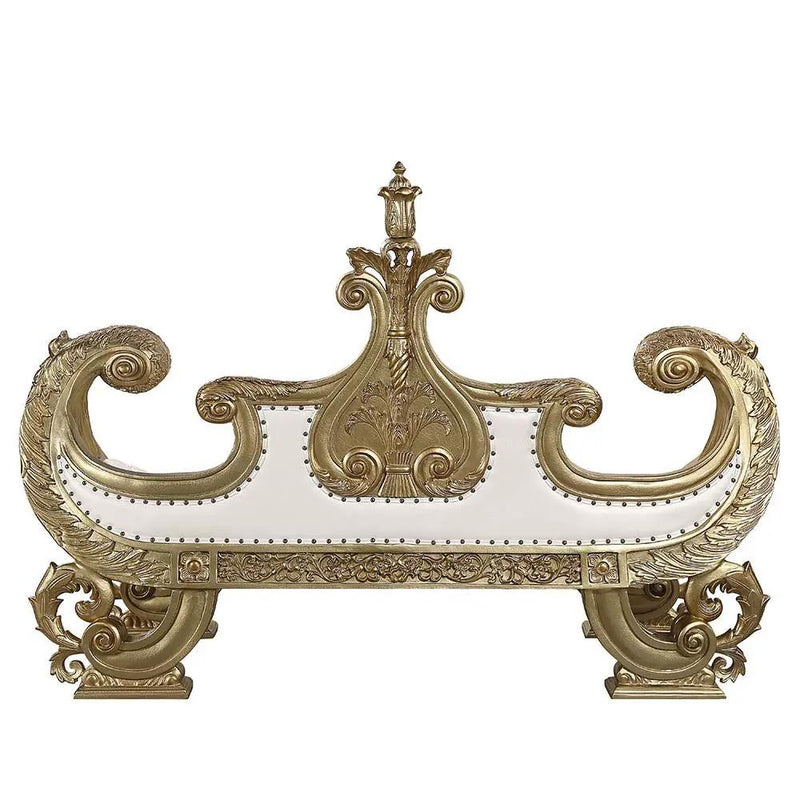 Bernadette - Bench - White Synthetic Leather Fabric & Gold by Unique Piece Furniture