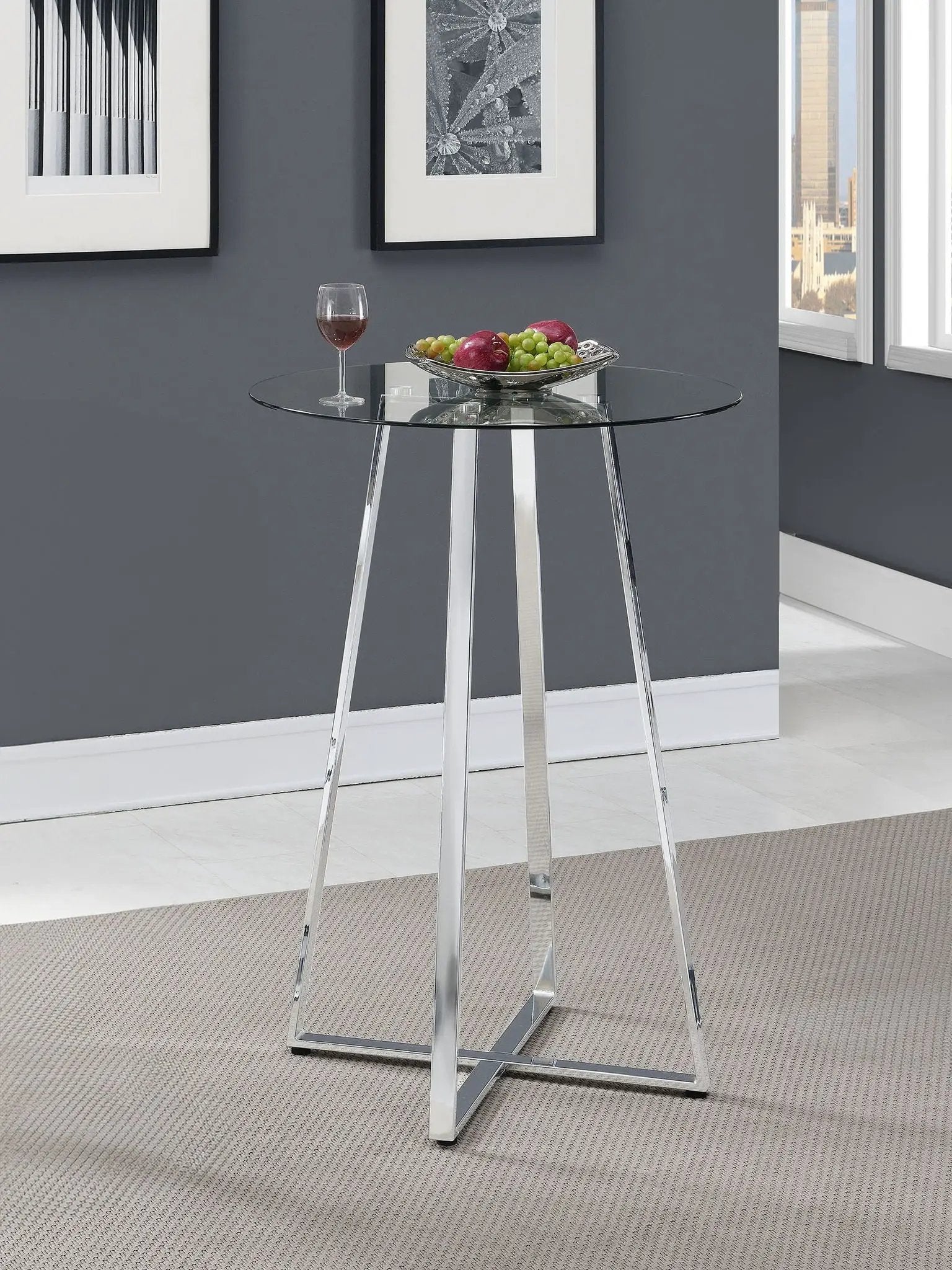 Zanella Round 30-inch Glass Top Bistro Bar Table Chrome by Unique Piece Furniture