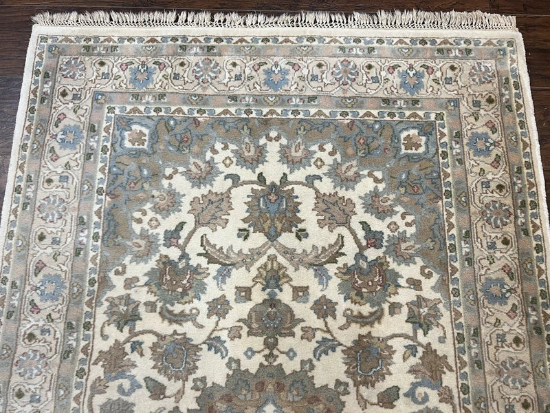 Indo Persian Rug 4x6, Floral Medallion, Beige, Handmade Wool Vintage Carpet 4 x 6 ft by Jewel Rugs