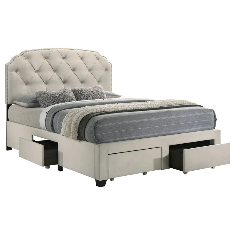 Marianna 4-drawer Upholstered Queen Storage Bed Cream by Unique Piece Furniture