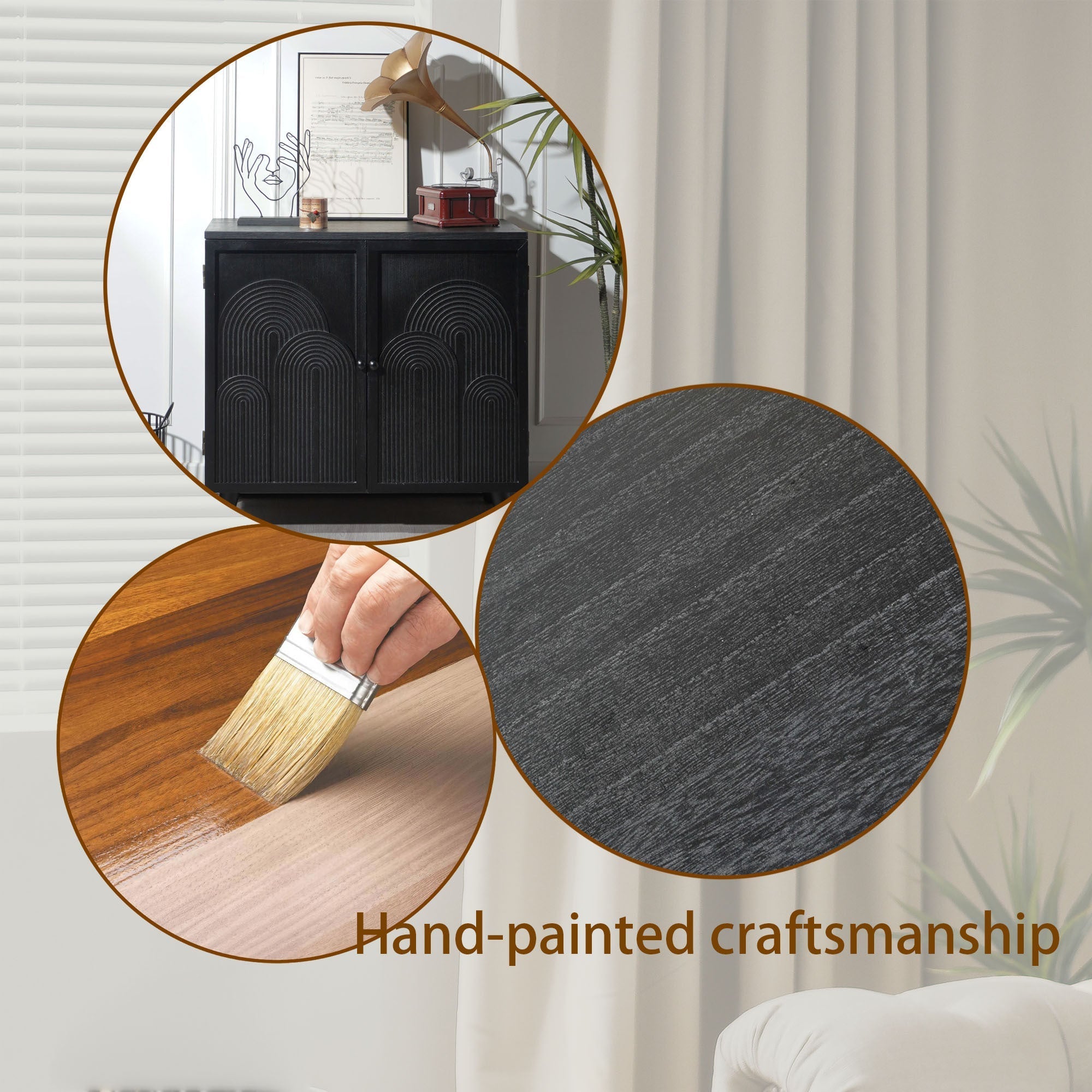 Modern Black Wood Storage Cabinet with Embossed Door by HouseOfZazla