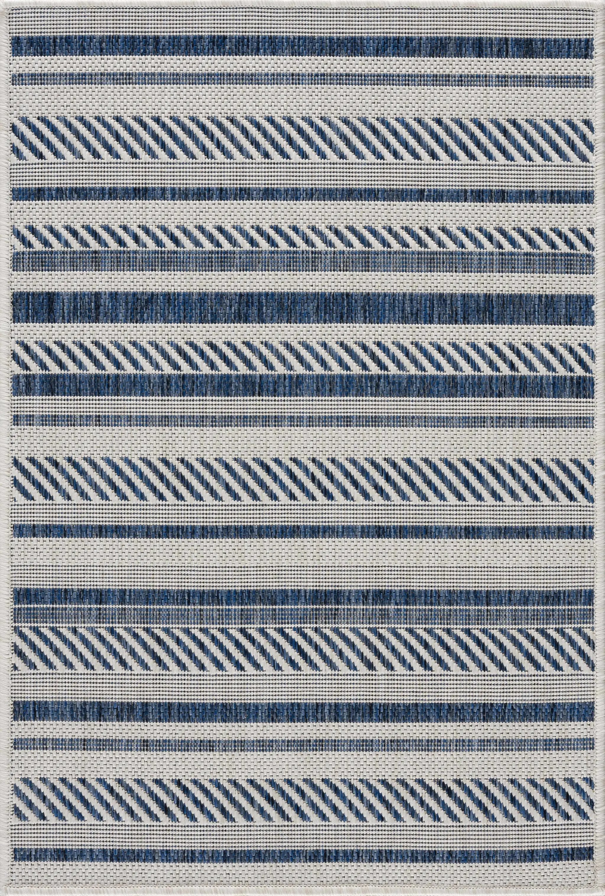 Olin White&Blue Striped Nordic Outdoor Rug by Boutique Rugs