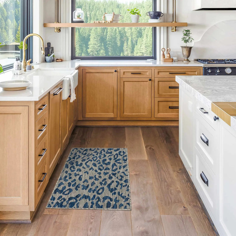 Skipsea Blue Leopard Performance Outdoor Rug by Boutique Rugs