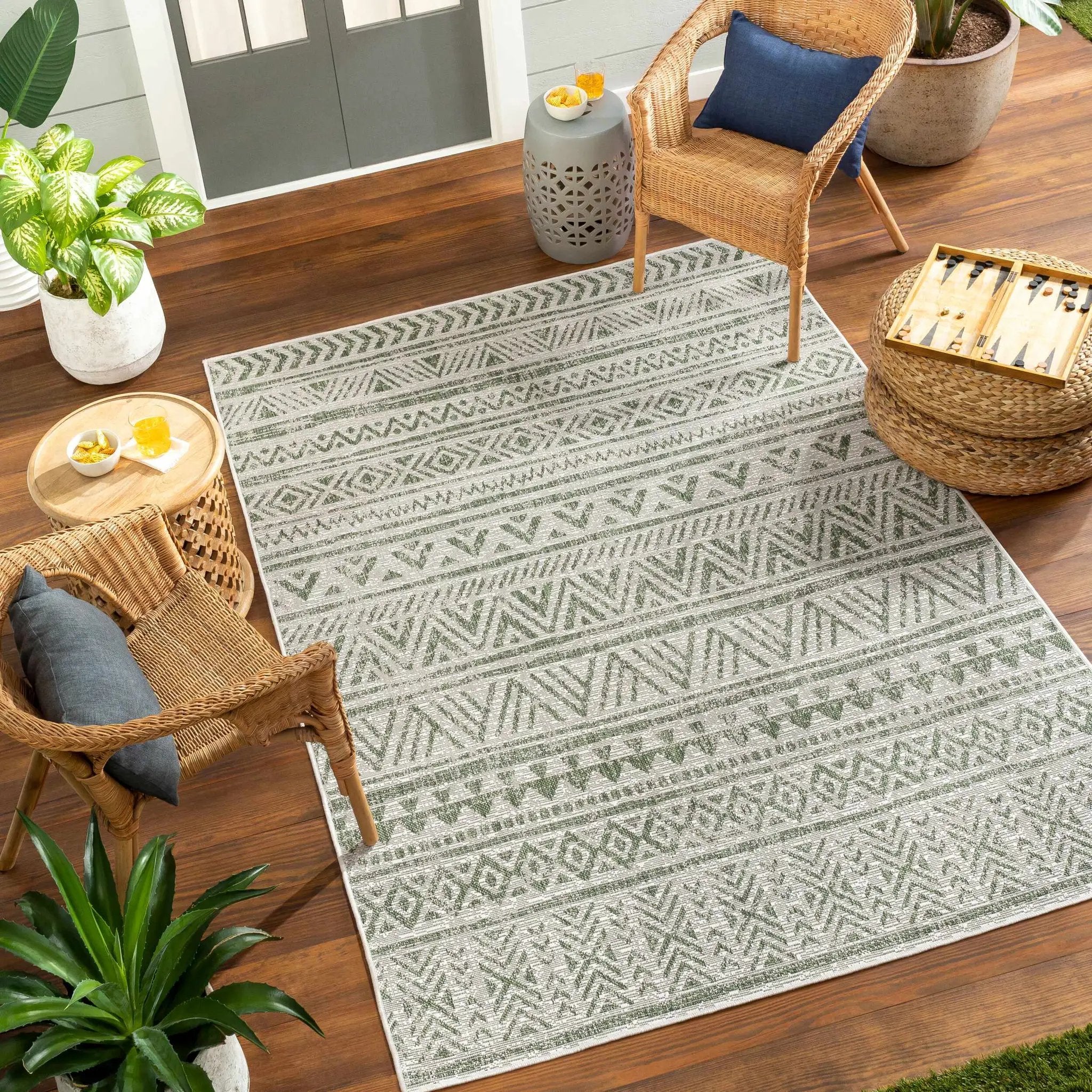 Novato Olive All Over Pattern Performance Outdoor Rug by Boutique Rugs